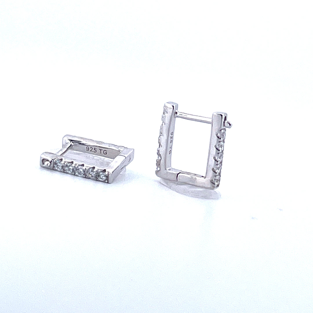 925 Sterling Silver Moissanite Rectangle Hoop Earrings