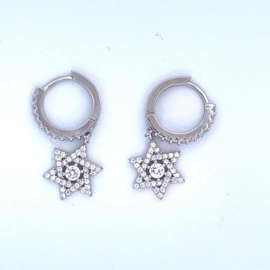 925 Sterling Silver Star of David Pendant Dangling Earrings