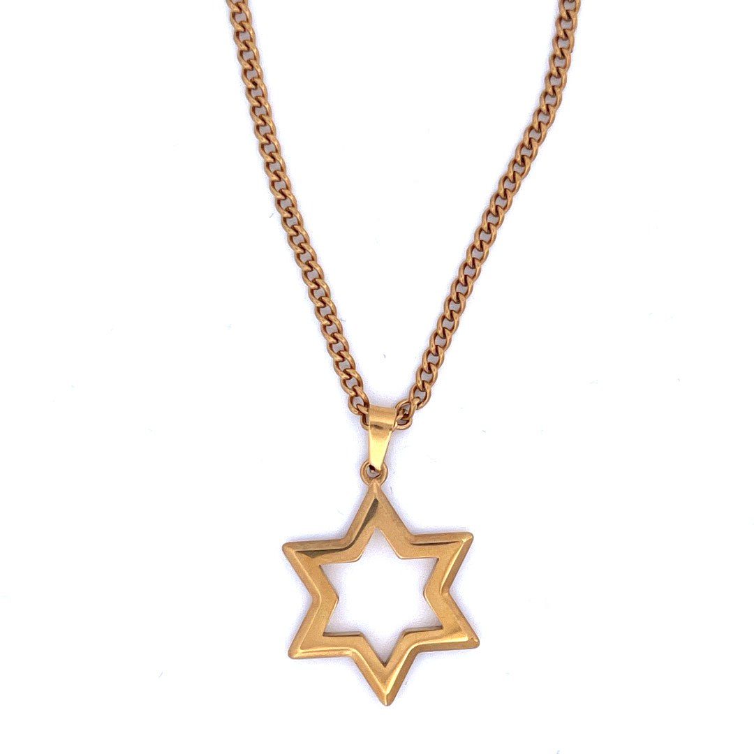 18K Gold Plated Hollow Six-Pointed Star of David Necklace