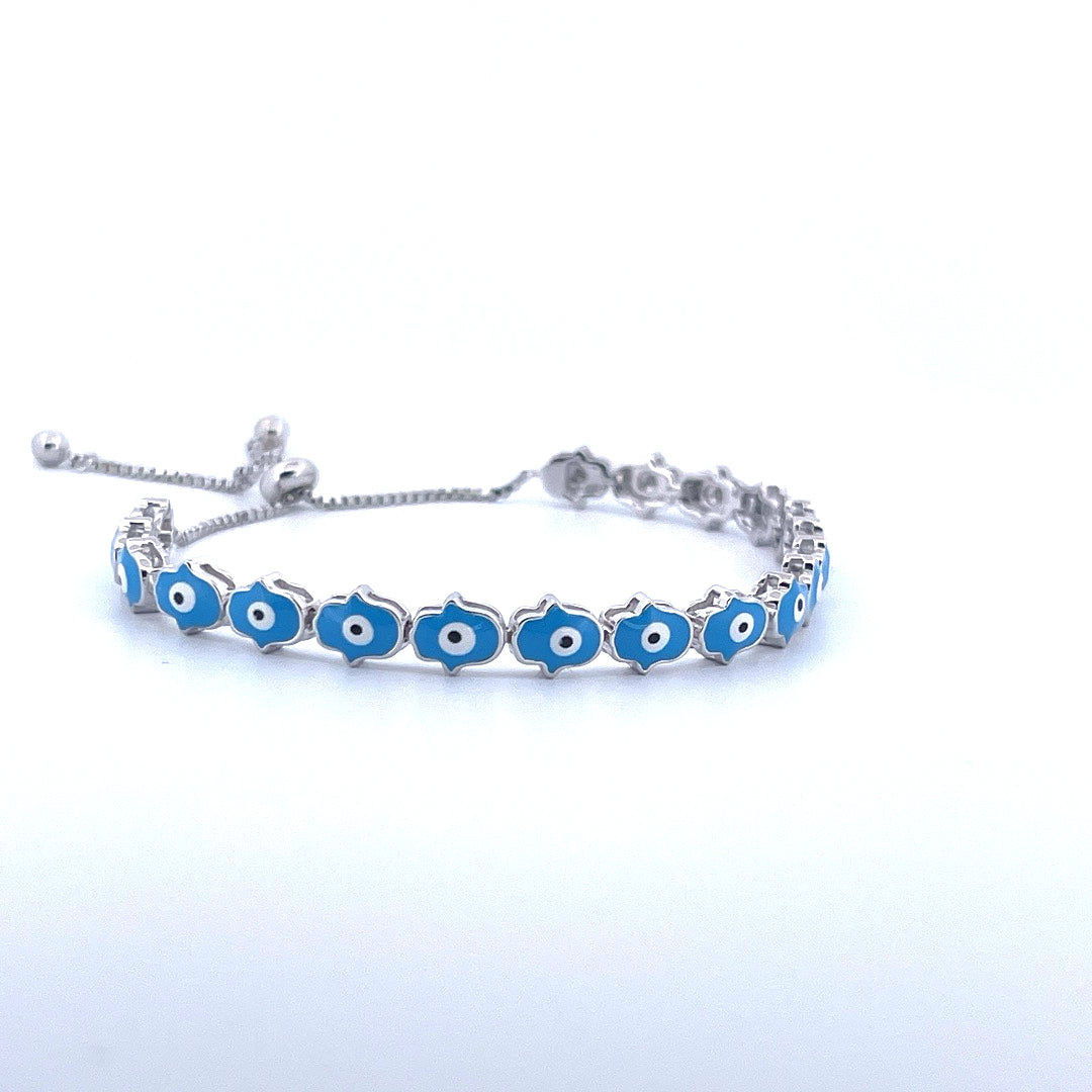 925 Sterling Silver Blue Evil Eye and Hamsa Bracelet