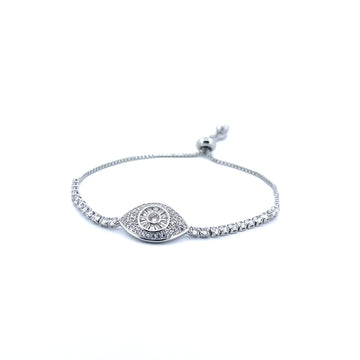 Sterling Silver Evil Eye Tennis Bracelet with White Moissanite